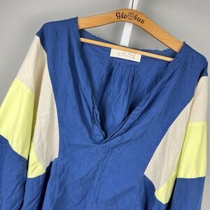 We the Free‎ People Beating Hearts Top Womens M Blue Yellow Ivory Color Block